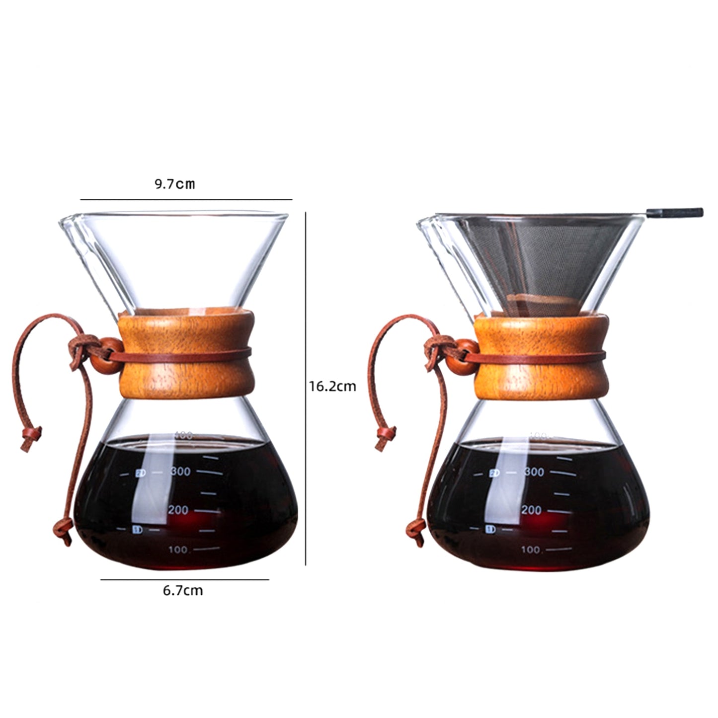 Glass Coffee Kettle with Stainless Steel Filter Drip