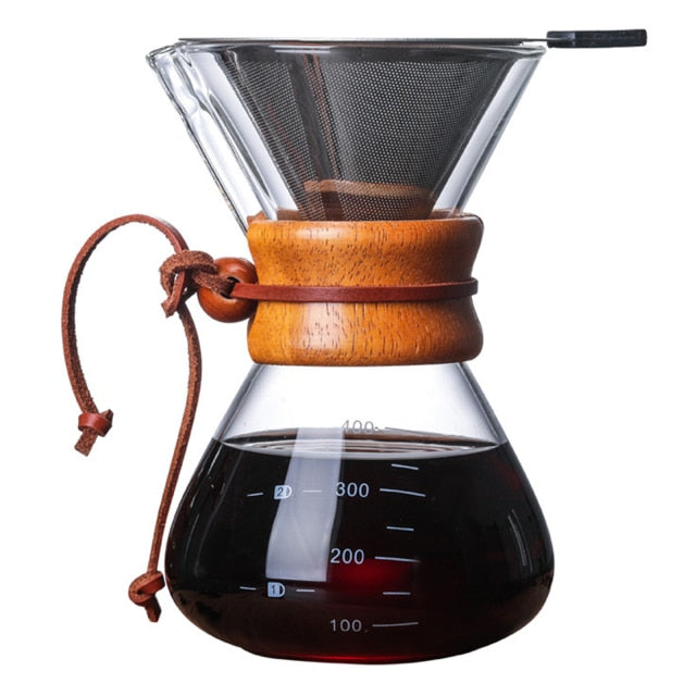Glass Coffee Kettle with Stainless Steel Filter Drip